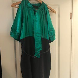 BCBG MaxAzria Green Silk shirt/Grey Skirt DRESS